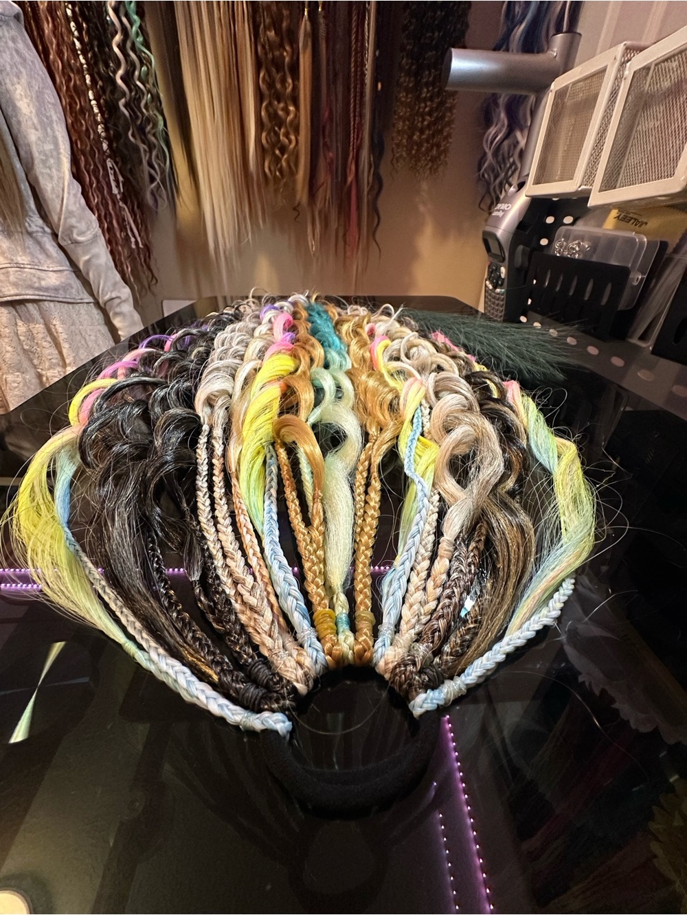 Colorful Braided Hair Extensions with Feather Accent - Picture 4 of 13